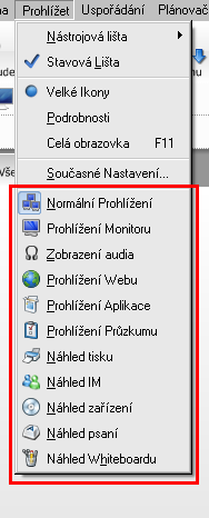 15 Jednotlivé módy lze také z menu Prohlížet : Stavová Lišta Stavová Lišta je ve spodní části Řídícího okna.