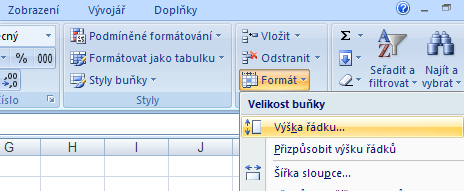 Označte buňky A1:B20. Z karty Domů zvolte ikonku Formát Výška řádku a zadejte číslo 16. f) Vložte k buňce B4 komentář Délka hodu v metrech.