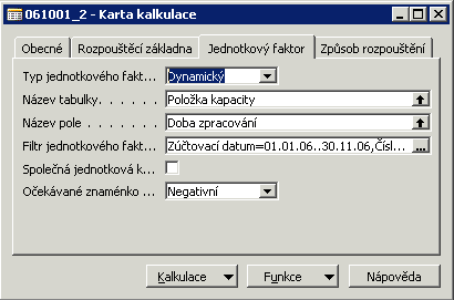 Záložka Jednotkový faktor Záloţka Jednotkový faktor Karty kalkulace: Tato záloţka ukazuje, na co se bude rozpouštět zjišťuje