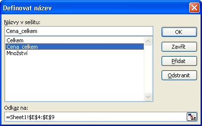 112 Microsoft Office Excel 2003 ODSTRAŇOVÁNÍ POTÍŽÍ Problémy s názvy Vzorec vrátil chybový kód #NÁZEV?. Tento chybový kód může znamenat chybný zápis názvu, definovaného v sešitu.