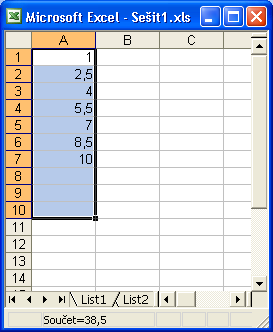 32 Microsoft Office Excel 2003 POZNÁMKA Příkaz Vyplnit dolů spustíme také klávesovou zkratkou Ctrl+D a příkaz Vyplnit doprava kombinací Ctrl+R.