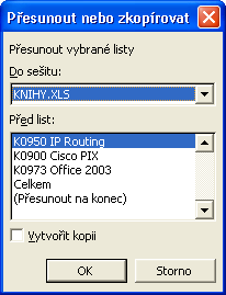 64 Microsoft Office Excel 2003 táhnout na novou pozici; během tažení se nad oušky objeví malá černá šipka, která naznačuje nové umístění listu.
