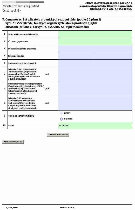 List 7 Oznamovací list uživatele