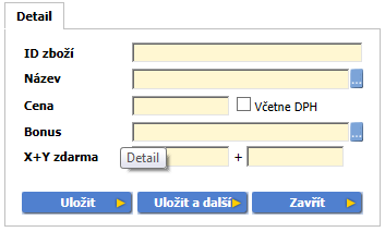 Ceny Vyhledat - vyhledá podle zadaných kritérií podle ID produktu, Názvu, Poznámky, Čárového kódu. Skupina 1,2,3,4 - nastavení skupiny zboží. Každá skupina je nezávislá a může být víceúrovňová.