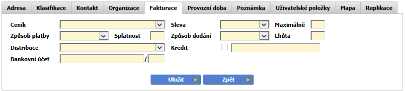 Organizace V této tabulce vyplňte údaje o firmě: ID organizace - vyberte existující nadřazenou adresu.