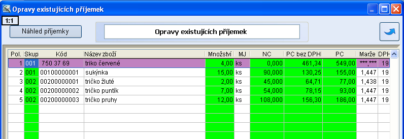 Obr. Oprava příjemky Storno dokladu Storno lze provést na celý doklad nebo na jeho část.