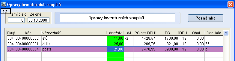 - dílčí inventura - zpracuje se jen zboží, které je uloženo v inventurních soupisech. Je to zejména vhodné pro inventuru sezónního zboží nebo jednotlivých částí obchodu a skladu.