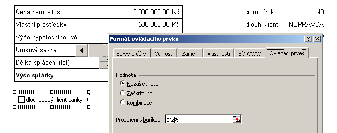 Posuvník jsme si tak připravili, aby po úpravě zobrazoval hodnoty 1% až 20% po půl procentu. - ve druhém kroku bychom zapsali do buňky C7 vzorec =G4/200.