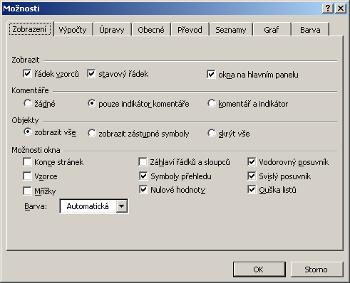 - označíme sloupce A,D a řádky 1:3 a 10:13 (pomocí CTRL jako nesouvislou oblast) - a pomocí Formát/Buňky/Vzorky zvolíme výplň šedá25% Skrytí záhlaví řádků a sloupců - nalezneme v menu