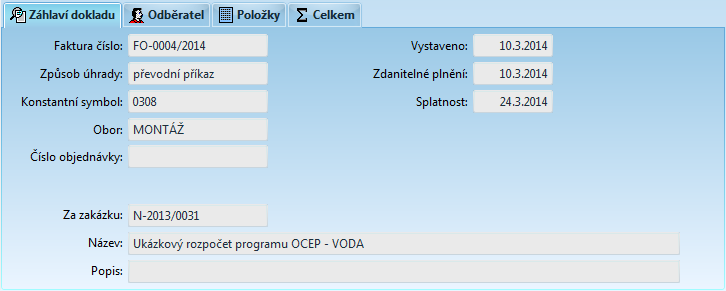 124 3.1.5 Faktury 3.1.5.1 Modul Faktury Zmáčknutím tlačítka "Faktury" na panelu hlavního okna programu OCEP se dostáváme do modulu Faktury. Okno modulu "Faktury" je rozděleno na tři části.