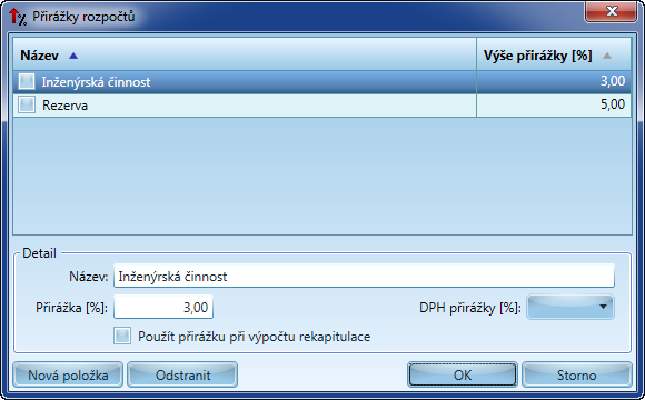 166 3.1.8.1.14 Přirážky rozpočtů Tento číselník vyvoláme z menu "Číselníky" hlavního okna volbou "Přirážky rozpočtů".