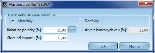 56 3.1.2.6 Vlastnosti ceníku materiálu Okno "Vlastnosti" materiálového ceníku se vyvolají z kontextového menu na základní skupině ceníku.