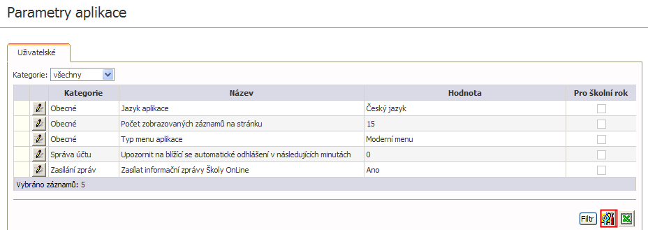 2.3.4 Export dat do aplikace Microsoft Excel Vybrané formuláře v aplikaci Ţákovská umoţňují vyexportovat aktuálně zobrazená data do souboru ve formátu XLS pro aplikace Microsoft Excel.