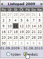 Chce-li si uţivatel zobrazit rozvrh v jiném měsíci, pouţije k tomu šipky "<" a ">" zobrazené u měsíce a roku na této komponentě.