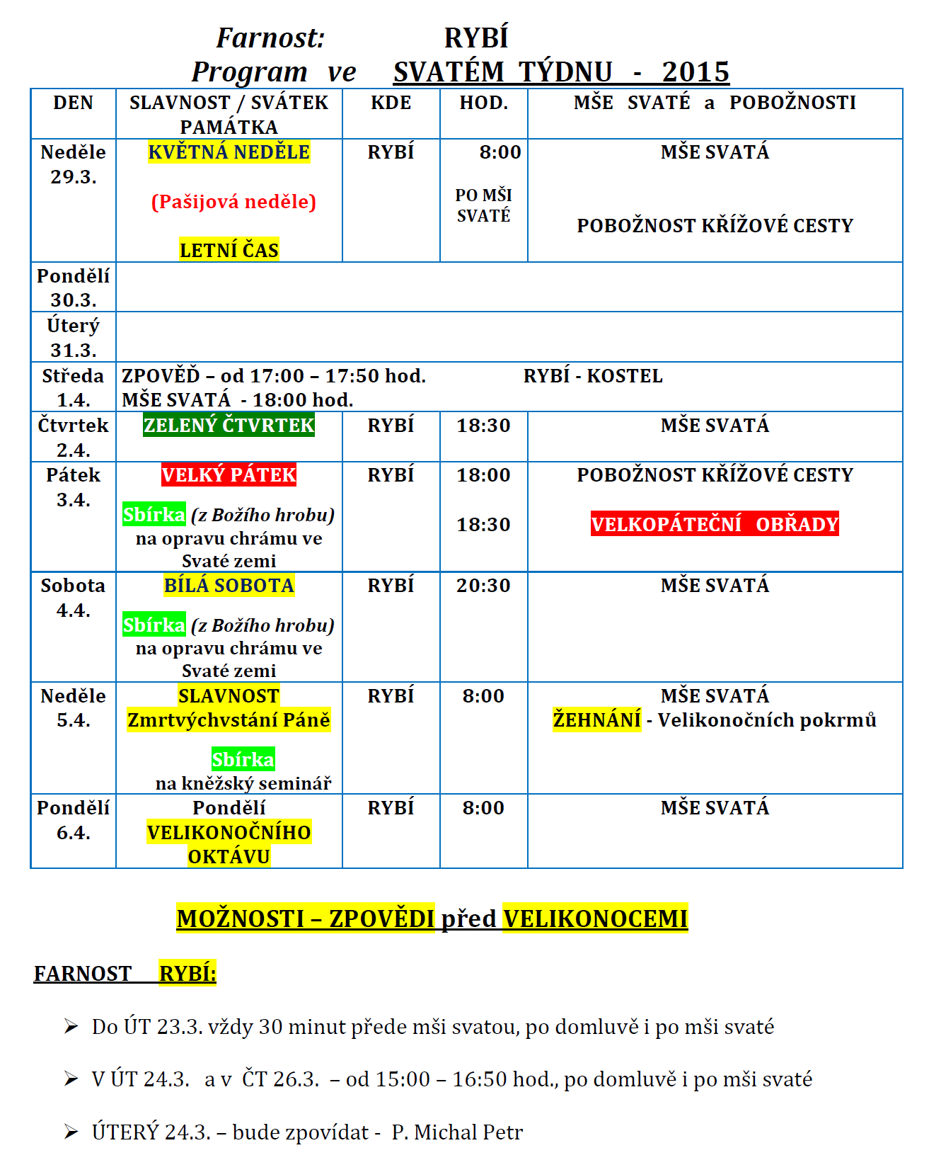 RYBSKÝ ZPRAVODAJ č. 3/2015 vydal Obecní úřad Rybí, Rybí č. p. 380 dne 27.2.2015 v počtu 400 výtisků. Připravila Jana Marková. Telefon / fax: 556 760 181. IČ: 00600741. E-mail adresa: obec@rybi.cz.