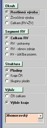 A Základní výběrové bloky Výběr okruhu zpracování určuje, jaká část zemědělské výroby bude zpracována Výběr segmentu v rámci RV určuje, který segment RV bude zahrnut do zpracování Struktura zobrazení