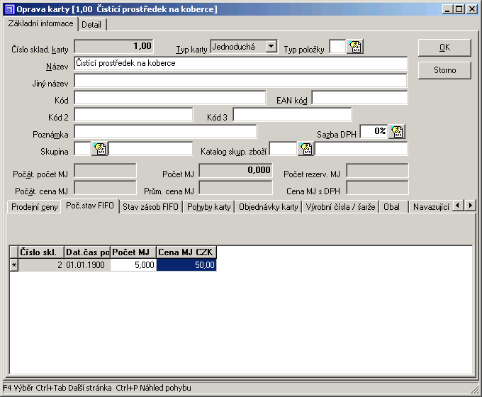 428!!!!! Jako počáteční stav lze vést určitý počet měrných jednotek zásob s nulovou pořizovací cenou, ale není možno vést nulový počet s nějakou pořizovací cenou!