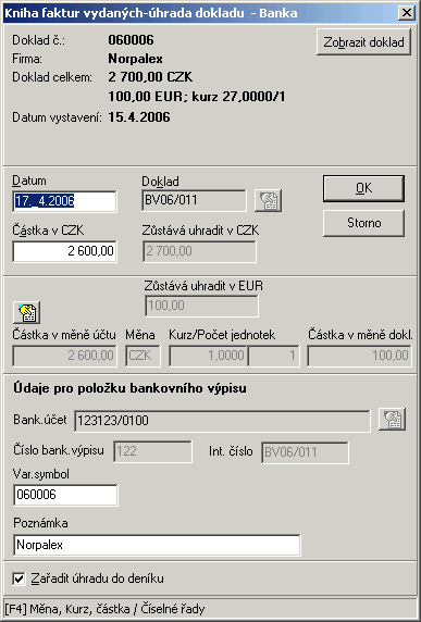 97 Částka k úhradě se přepočítá podle aktuálního kurzu.