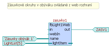 V tomto případě jsou řízena dvě světla (viz výstupy SV1 a SV2) jedním tlačítkem.