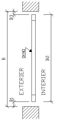 11.2.2 Rovné ostění a nadpraží EXTERIÉR EXTERIÉR INTERIÉR INTERIÉR Obrázek 33 Schéma stavebního otvoru s rovným ostěním a nadpražím - půdorys a řez (obvykle A1=A3) Tabulka 10 Rozměry oken a