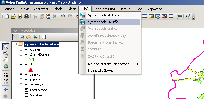 Obrázek 152: Nastavení symbologie vrstvy SirenyDosleh. Zdroj: ArcGIS Nyní nad mapou opticky vidíte oblasti, které nejsou pokryty doslechem sirén.