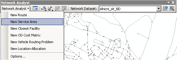 Obrázek 181: Přidání lišty. Zdroj: ArcGIS Do mapy se přidala nástrojová lišta Network Analyst. Obrázek 182: Nástrojová lišta. Zdroj: ArcGIS Nyní vyberte typ analýzy, který budete provádět.