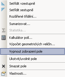 Všimněte si možností, které jsou pro každé pole dostupné. Pro textová pole jsou dostupné možnosti určení prvního a posledního textu, u číselných polí jsou to potom základní statistické hodnoty.