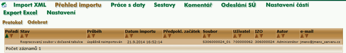 pracovních dočasných tabulkách, zdaleka nekončí procedura přenosu matričních dat ve sběrovém serveru MŠMT.