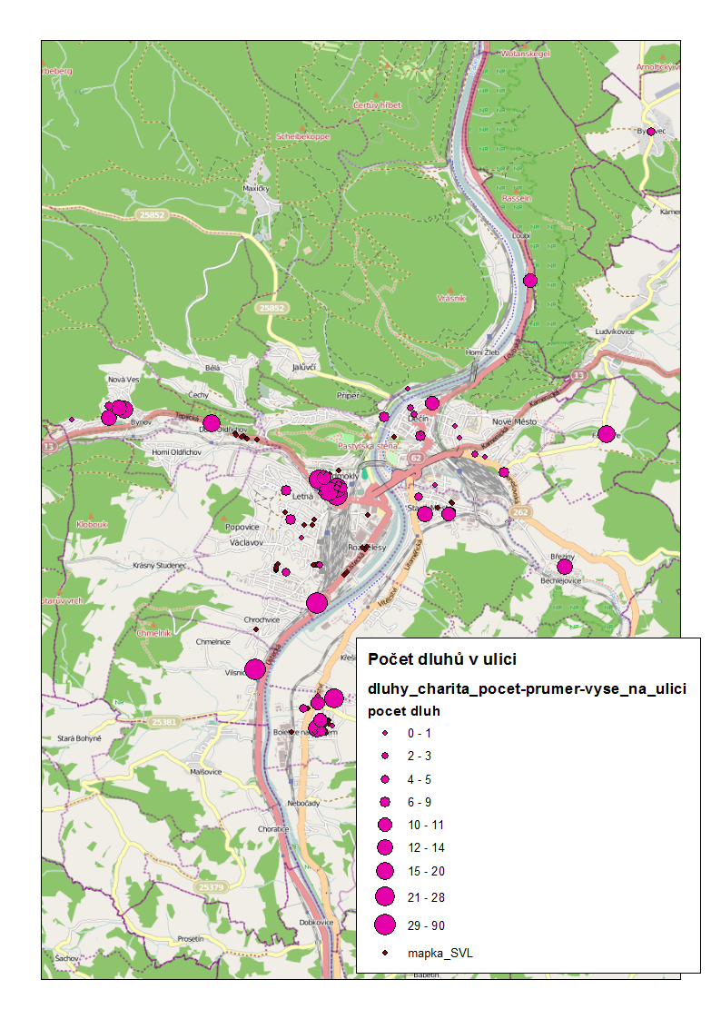 Obr. 19: Počet dluhů v ulici, podle