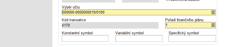 Výběr účtu: Je nutné vybrat číslo bankovního účtu, na který bude dotace zaslána. Zadaný bankovní účet se musí shodovat s bankovním účtem uvedeným v Prohlášení o vedení bankovního účtu.