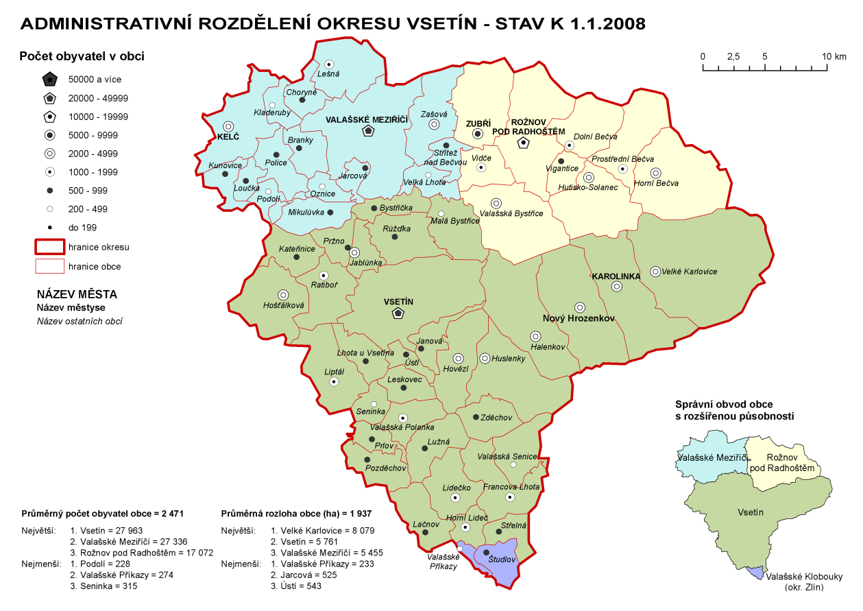 3.5 Demografické informace o okresu Vsetín 3.5.1 Charakteristika území Okres Vsetín je jedním ze 4 okresů na území Zlínského kraje. Rozloha okresu Vsetín činí 1143 km 2.