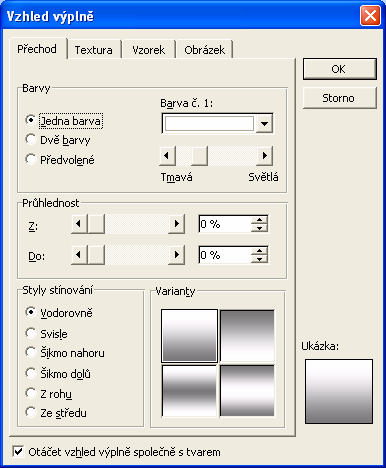 přechodů. Kromě přechodů je možné zvolit některou z nabízených výplní na kartě Textura.