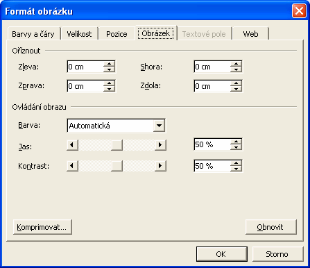 Obr. 83: Dialogový panel Formát obrázku karta Obrázek Obr.