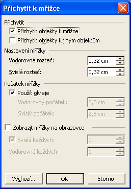 jejich velikost. Rovněž je možné během kreslení funkci přichytávání k mřížce vypnout či zapnout, aniž by to mělo jakýkoli vliv na stávající kresbu.