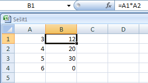 7 Buňka B1 obsahuje vzorec. Poté, co zkopírujeme vzorec z buňky B1 do buňky C1 (např.