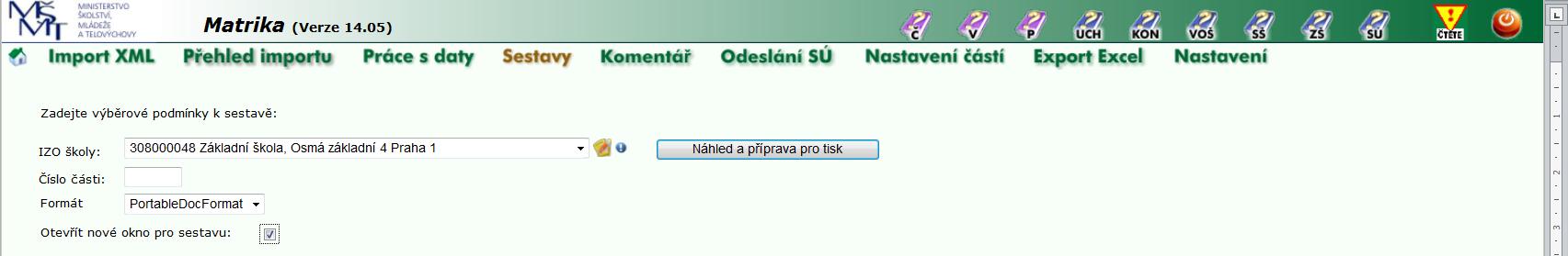 Hlavní přehledka zobrazí tabulku se základními údaji o škole.