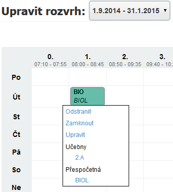 Nasazení (umístění) hodiny do rozvrhu Je velmi jednoduché.