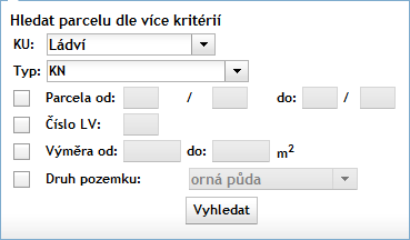 6. POPIS APLIKACE 6.3.2 Vyhledat parcelu podle listu vlastnictví Spu²t ním této funkce se otev e okno pro vyhledání parcely podle listu vlastnictví, viz Obrázek 6.8.