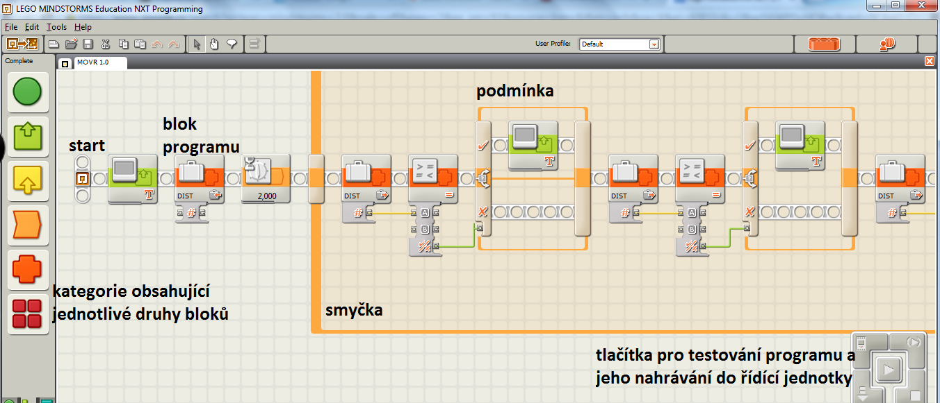 2 vývojové prostředí Pro prograov{ní řídící jednotky byl použit software Lego NXT 2.0.