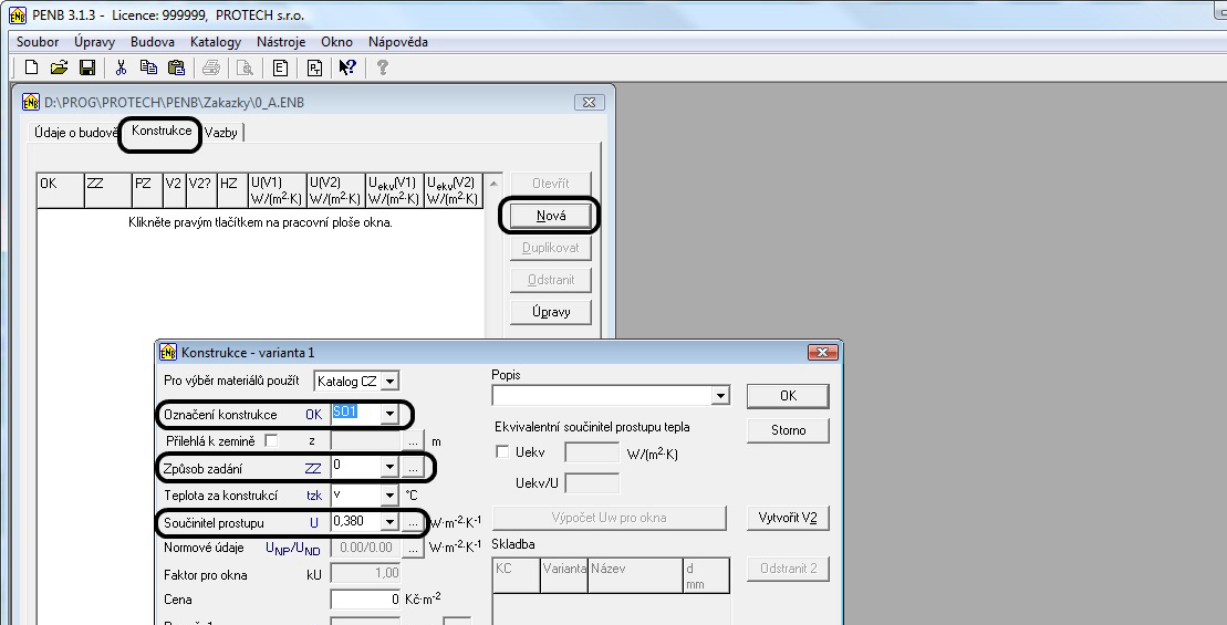 4) Okno pro zadání konstrukcí otevřeme na kartě Konstrukce z místní nabídky tabulky Konstrukce nebo tlačítkem Nová.