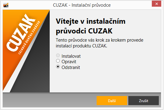 2. Vyberte program Cuzak a klikněte na tlačítko Odinstalovat. 3.