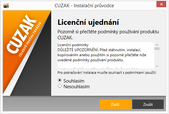 1.5 Průběh instalace Na první obrazovce instalačního průvodce nechte zaškrtnutou volbu Instalovat a pokračujte kliknutím na tlačítko Další.