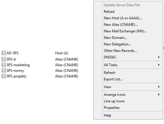 UTB ve Zlíně, Fakulta aplikované informatiky, 2012 37 5.2.3 Nastavení DNS záznamů Realizuje se připojení na server AD, kde jsou spravovány DNS záznamy a pro každou webovou aplikaci se vytvoří DNS Alias.