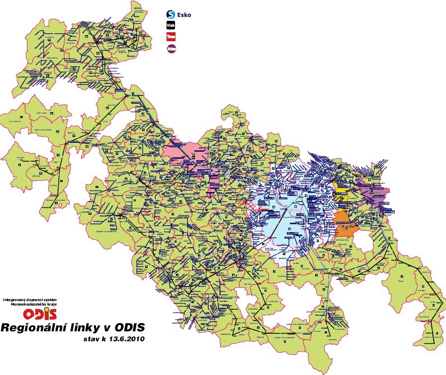 2.12 Obr. Plán regionálních linek IDS JMK v Brně Obr. Regionální linky v ODIS Zdroj: KORDIS JMK, spol. s r. o.