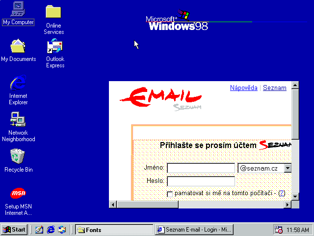 Windows 98 Windows 98 byl vydán v červnu roku 1998. Po vizuální stránce přinesl oproti Windows 95 několik novinek. Především se jednalo o aktivní pracovní plochu.