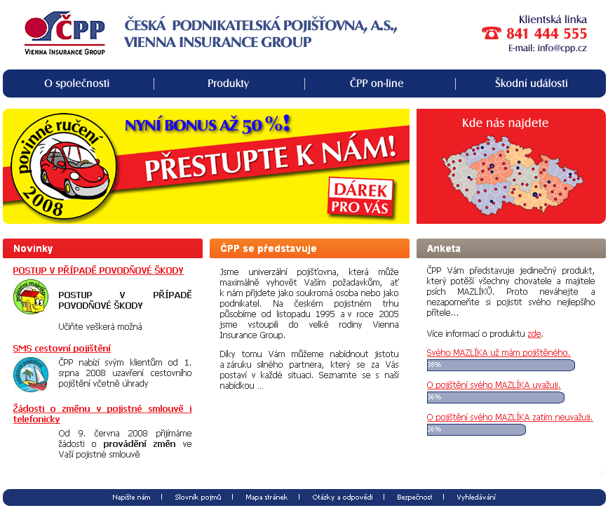 Česká podnikatelská pojišťovna Subjekt si nejprve všiml nadpisu Novinky v levém sloupci, kde zvolil SMS cestovní pojištění.