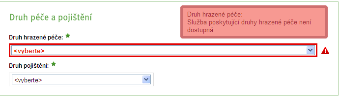 Možné chybové stavy při odesílání podání: Online služba zajišťující nabídku druhu hrazené péče není v tuto chvíli dostupná z důvodu technických obtíží (viz obrázky).