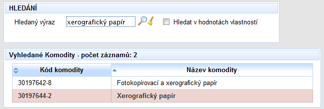 Metdický pkyn k pužívání Číselníku NIPEZ v praxi Verze: 1.1 Obr. 3-1: Příklad 1 výsledek vyhledávání pdle části názvu Uživatel může d Hledanéh výrazu vlžit celý název, tedy řetězec xergrafický papír.