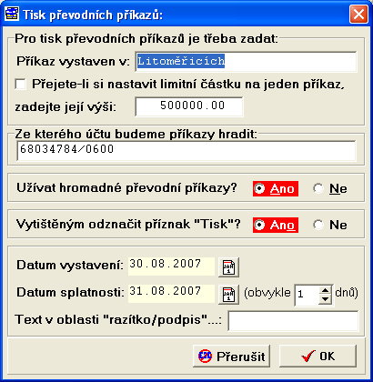 53 Vlastní tisk převodních příkazů provedete stisknutím tlačítka "Tisk" (<F4>).