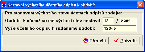 86 zde můžete zadat, že ke zvolenému období (například 10/2002) byla již odepsána určitá částka. Tím sice nebude karta obsahovat přesný obraz minulých odpisů ale v praxi to obvykle není ani potřeba.